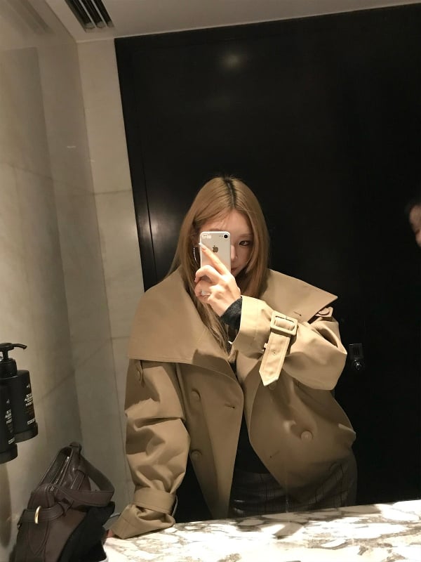 Ženski kratki dvostruko kopčani windbreaker kaput, širokog kroja