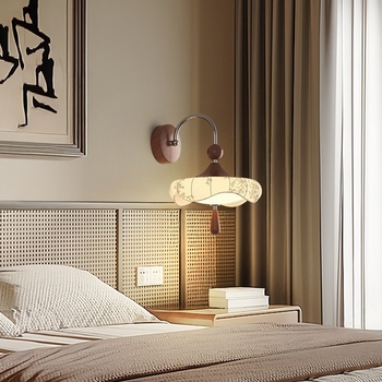 Zidna lampa s platnenim sjenilom, stil Song dinastije, LED, metalno i akrilno tijelo, za spavaću sobu i hodnik