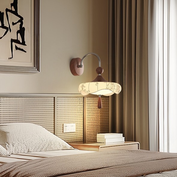 Zidna lampa s platnenim sjenilom, stil Song dinastije, LED, metalno i akrilno tijelo, za spavaću sobu i hodnik