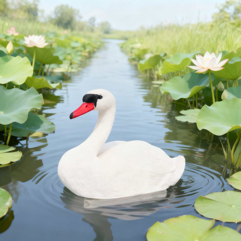 Na skladištu: novi model ukrasa za vrtni ribnjak, realistične skulpture velike bijele guske i labuda