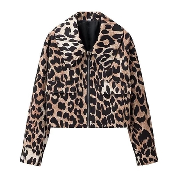Ženska jakna s leopardim uzorkom, rever s ovratnikom, široki kroj, gradski street stil, dugi rukavi, proljeće 2024