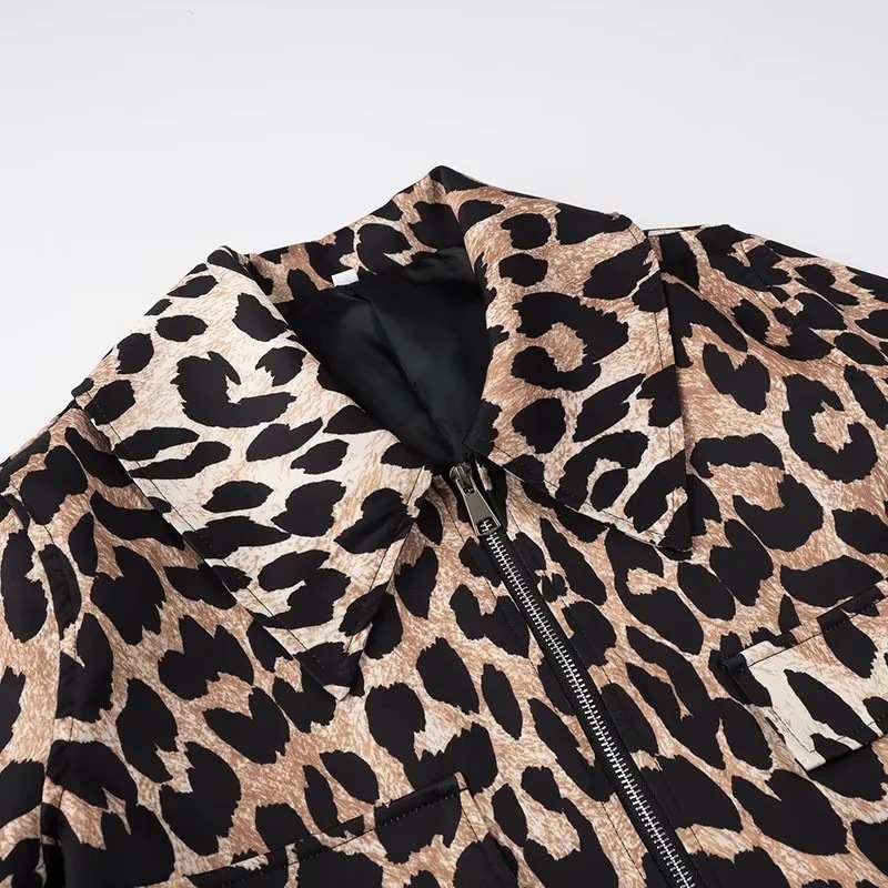Ženska jakna s leopardim uzorkom, rever s ovratnikom, široki kroj, gradski street stil, dugi rukavi, proljeće 2024