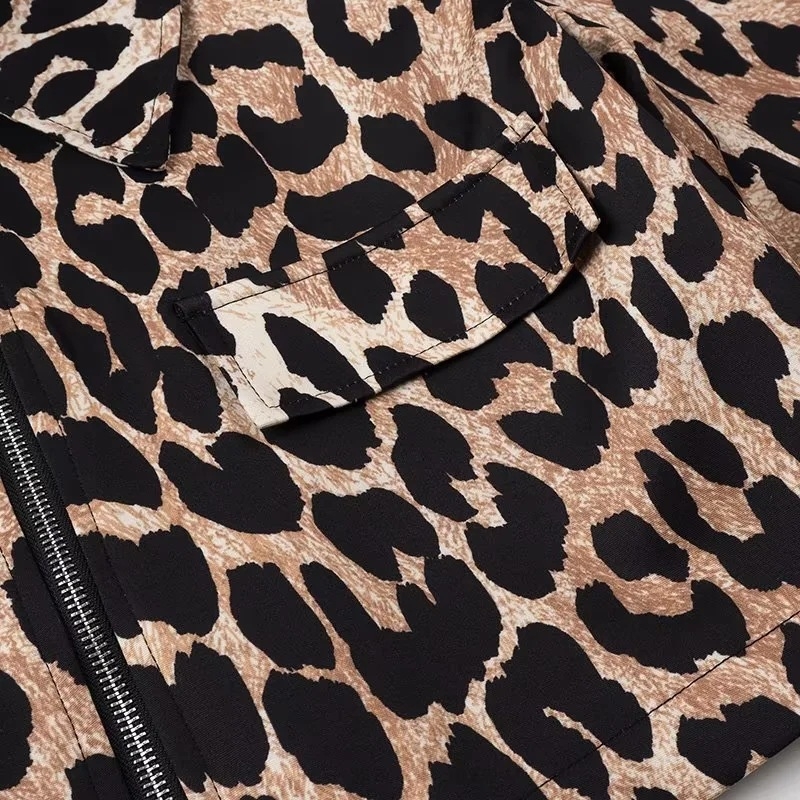 Ženska jakna s leopardim uzorkom, rever s ovratnikom, široki kroj, gradski street stil, dugi rukavi, proljeće 2024