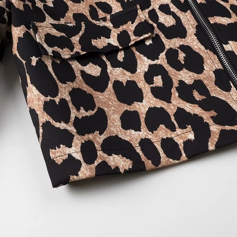 Ženska jakna s leopardim uzorkom, rever s ovratnikom, široki kroj, gradski street stil, dugi rukavi, proljeće 2024