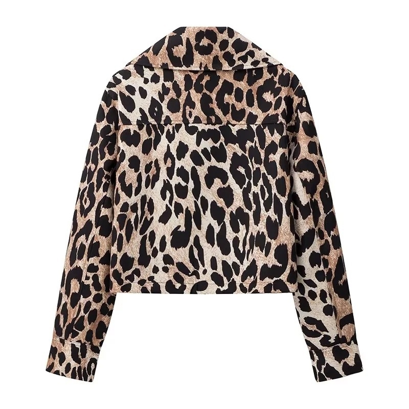 Ženska jakna s leopardim uzorkom, rever s ovratnikom, široki kroj, gradski street stil, dugi rukavi, proljeće 2024