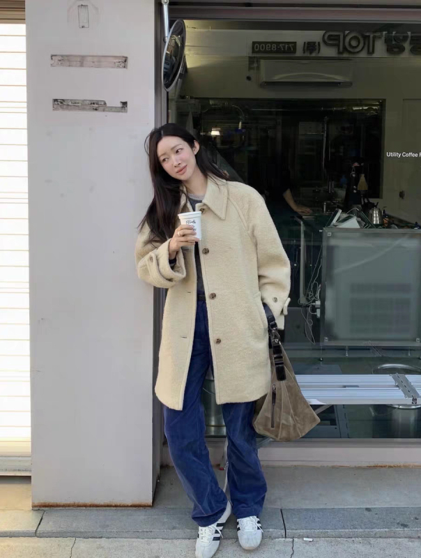 Ženski dugi vuneni kaput, jednofarban, s reverom, kopčanje na jedan red, korejski stil Dongdaemun, zima 2025