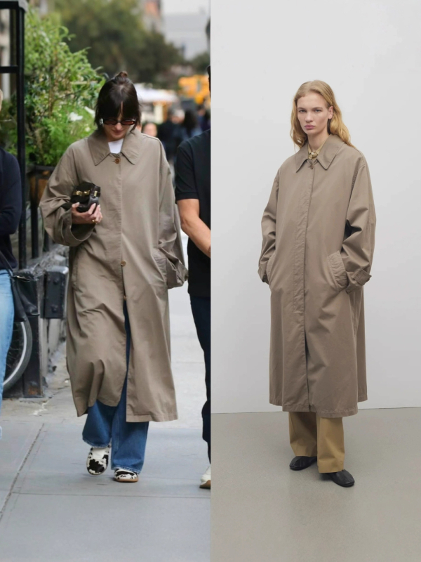 Hosszú pamut trench kabát Old Money stílusban, minimalist dizájn, őszi, lazán szabott, közepes hosszúságú