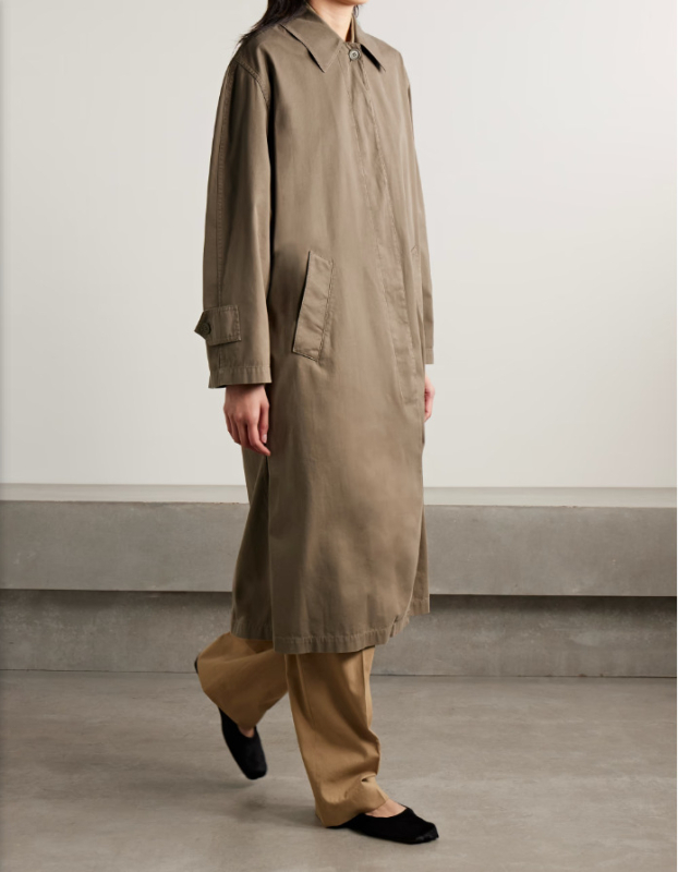 Hosszú pamut trench kabát Old Money stílusban, minimalist dizájn, őszi, lazán szabott, közepes hosszúságú