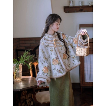 Song Ying jacquard kaput s rogovima gumbima, kratak jesensko-zimski model, širok kroj, mala veličina, kineski stil