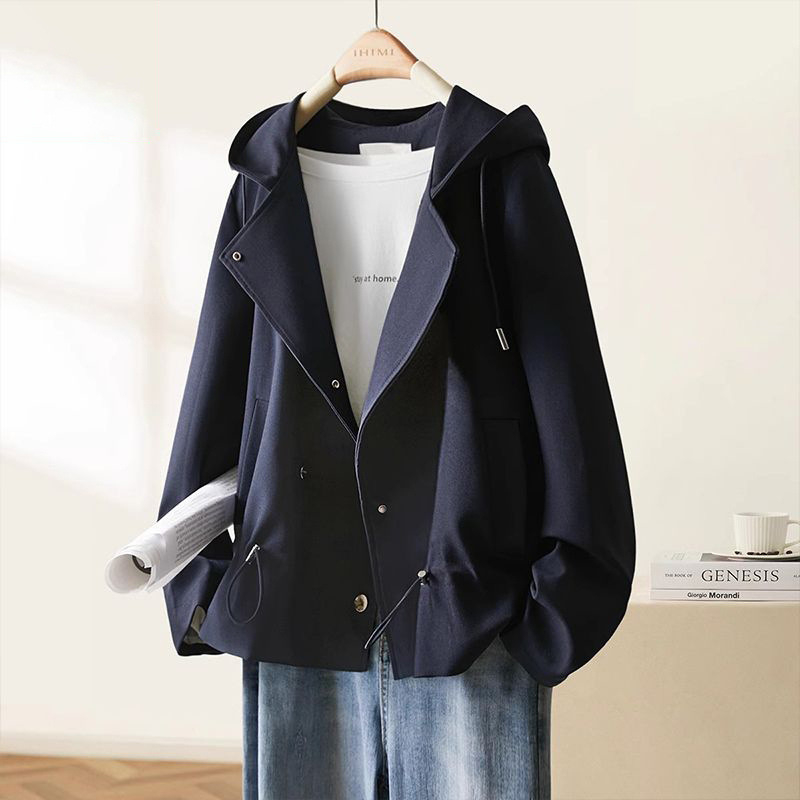 Ženska kratka jakna s kapuljom za proljeće-jesen 2025, slobodan kroj, elegantan gradski stil