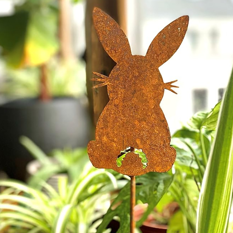 Nova metalna skulptura zeca za vanjsku baštu, dekorativni željezni komad za bonsai krajolik