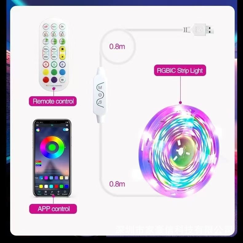RGB LED trak za atmosferu, set s Bluetooth aplikacijom i 2,4G daljinskim upravljačem, 140 LED dioda