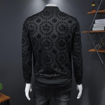 Férfi dzseki cipzárral, slim-fit, koreai stílus, hímzett minta, flockos textúra, mindennapi külső ruházat