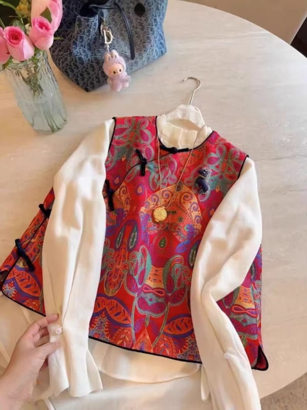 2026 rana proleća: Song dinastija žakard brokat, novi kineski stil, ženski retro prsluk, vrhunski top