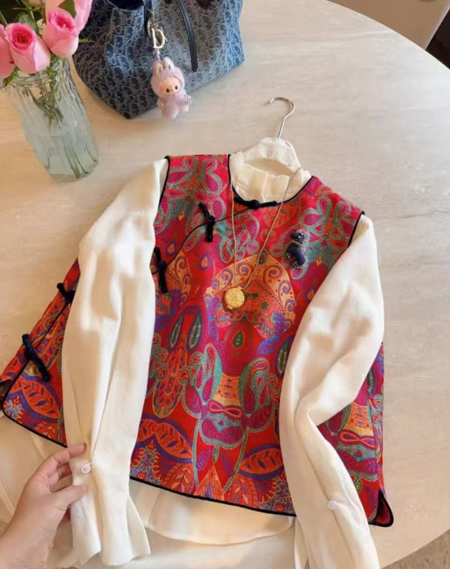 2026 rana proleća: Song dinastija žakard brokat, novi kineski stil, ženski retro prsluk, vrhunski top