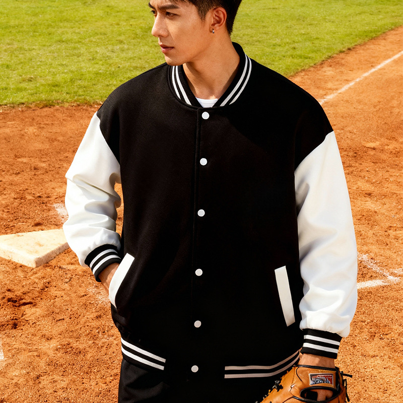 Amerikai stílusú baseball kabát személyre szabott logóval, férfiaknak, lazán szabott, kerek nyakú