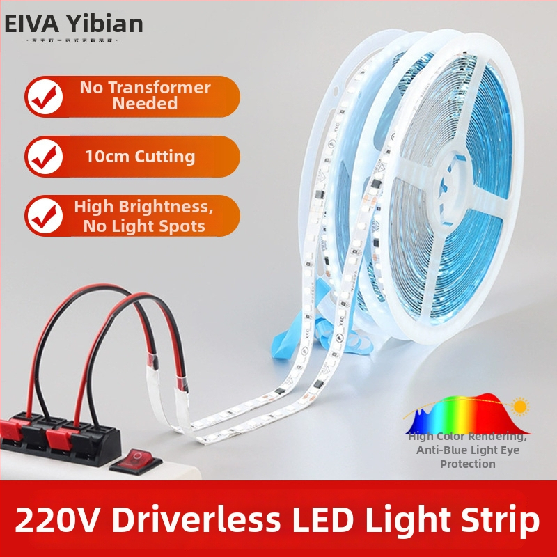 Monohromatski COB LED trak 220V za unutarnje osvjetljenje, bez drivera, samoljepljiv, linearno svjetlo