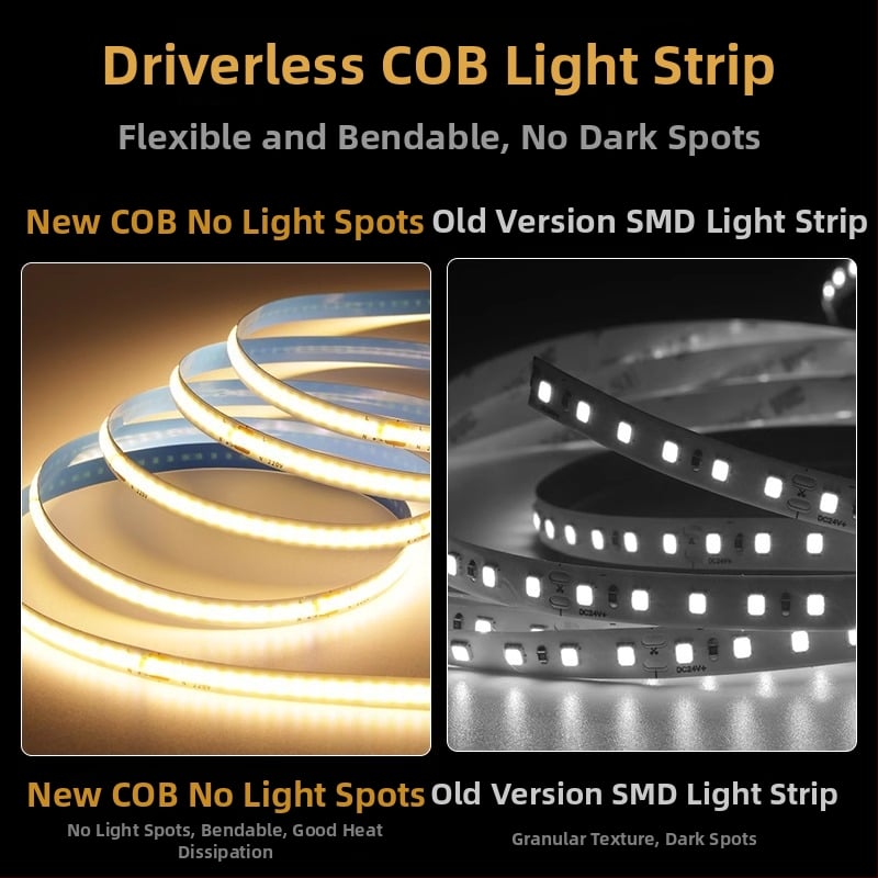 Monohromatski COB LED trak 220V za unutarnje osvjetljenje, bez drivera, samoljepljiv, linearno svjetlo