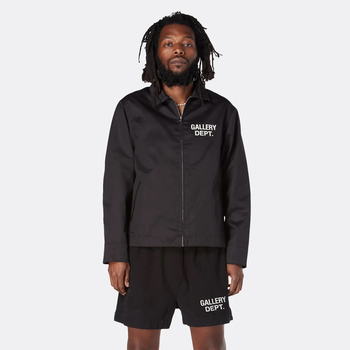 Gallery Dept inspirálta streetwear dzseki betűs nyomtatással és Carhartt panellel, VIBE baseball-stílus.