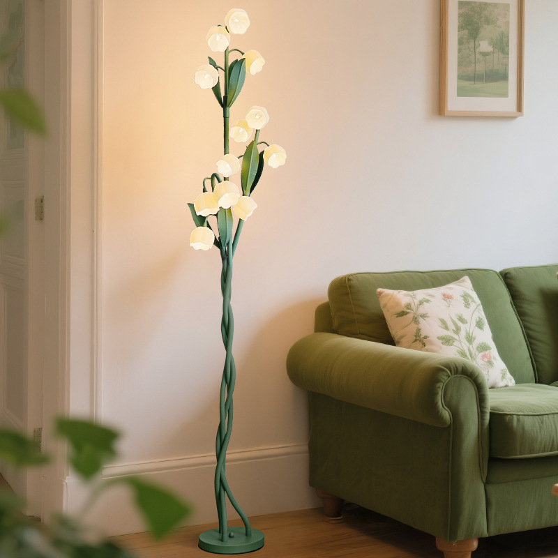 Podna lampa Lily-of-the-Valley za dnevni boravak, vintage francuski seoski stil, cvjetna lampica uz kauč