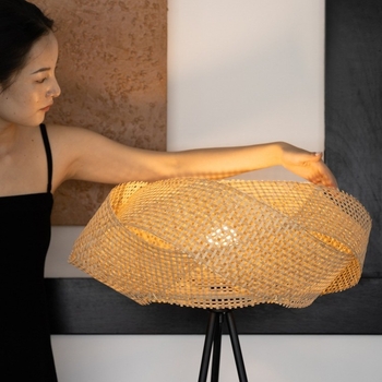 Podna lampa od bambusa, pletene, za dnevni boravak i spavaću sobu, atmosfersko osvjetljenje, podesiva jačina, retro stil