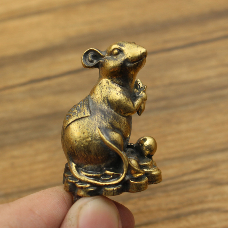 Latunski zodijak miš – stolna dekoracija u retro stilu, tea pet, držač papira i držač olovke