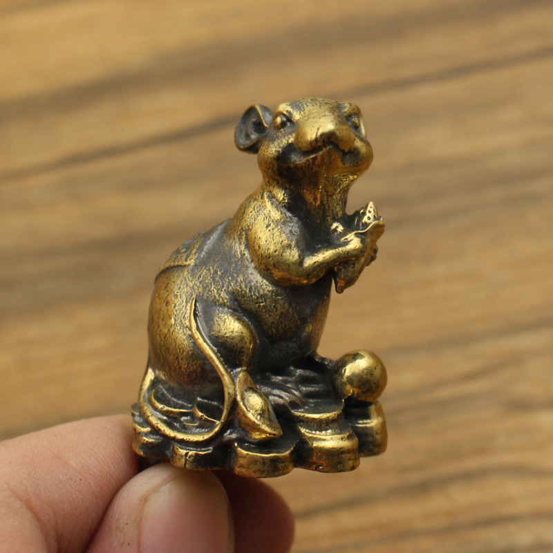 Latunski zodijak miš – stolna dekoracija u retro stilu, tea pet, držač papira i držač olovke