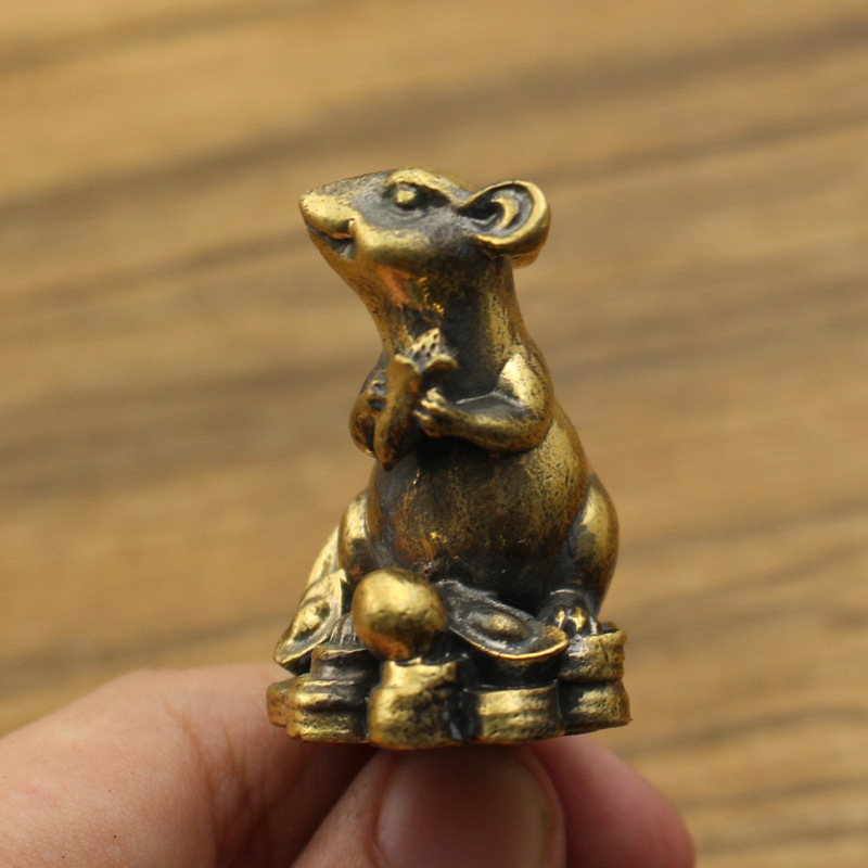 Latunski zodijak miš – stolna dekoracija u retro stilu, tea pet, držač papira i držač olovke