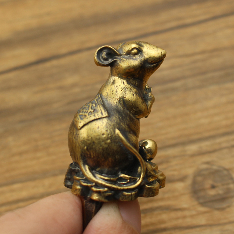 Latunski zodijak miš – stolna dekoracija u retro stilu, tea pet, držač papira i držač olovke