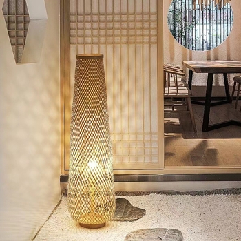Stojeća lampa za dnevni boravak i spavaću sobu, uz krevet ili kut kauča, bambus lampa u skandinavskom dizajnu s japanskim utjecajem