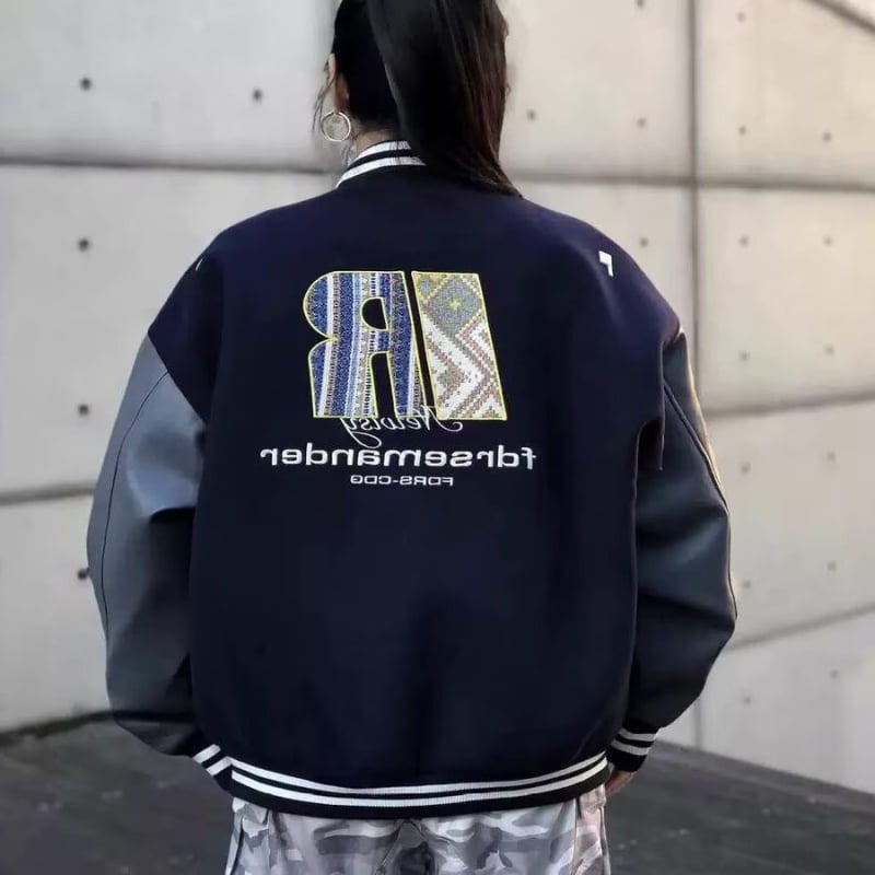 Unisex baseball jakna s punom, američki stil, širok kroj, stojeći ovratnik, jesen-zima