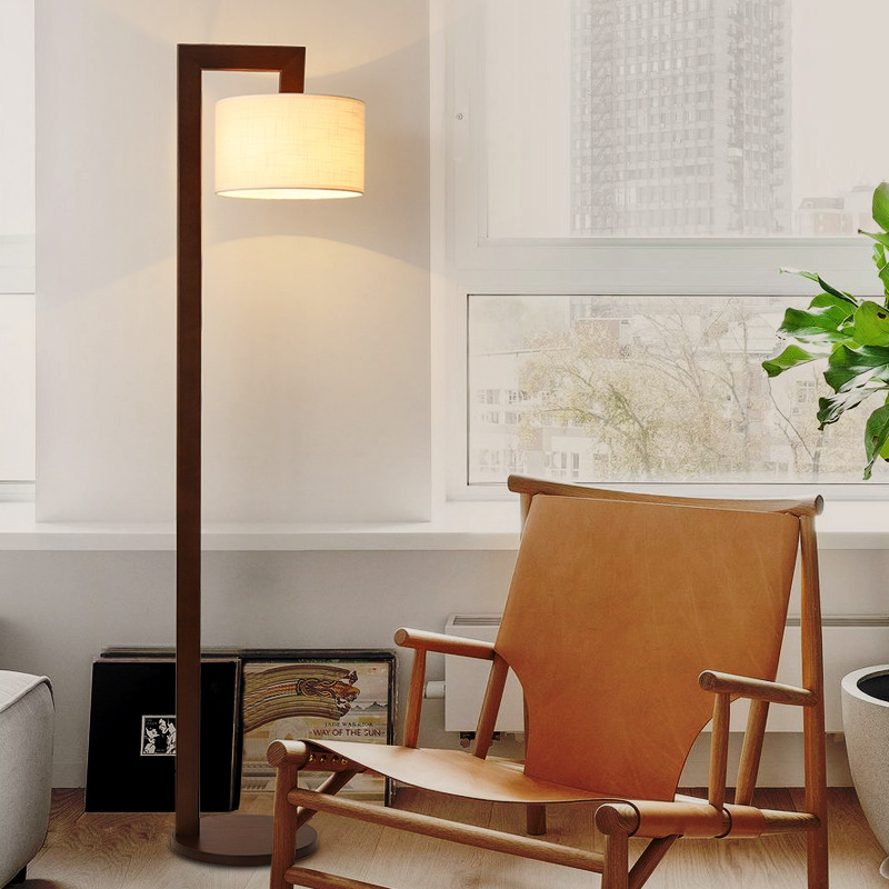 Vintage podna lampa u boji oraha, drveno tijelo, LED, za dnevni boravak i spavaću sobu, nordijsko-kinesko-američki dizajn