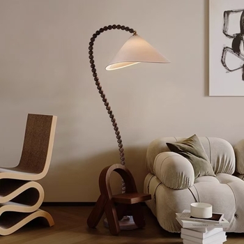 Wabi-Sabi retro podna lampa od orašćevog drveta za dnevni boravak, spavaću sobu i radnu sobu – Francuski stil
