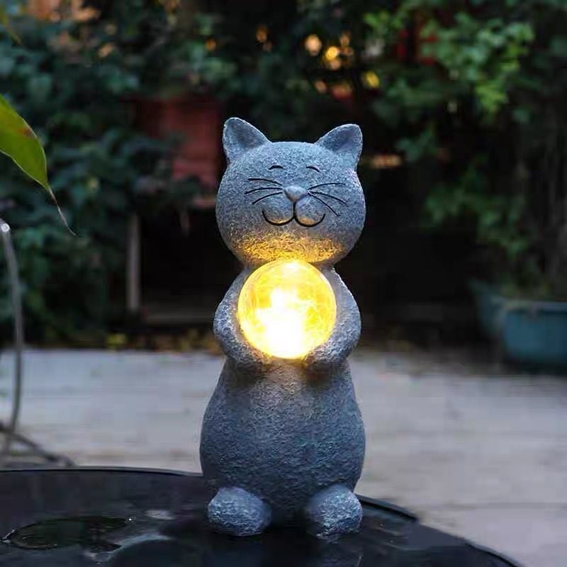 Skulptura mačke od smole sa solarnim pogonom za vrt i dvorište