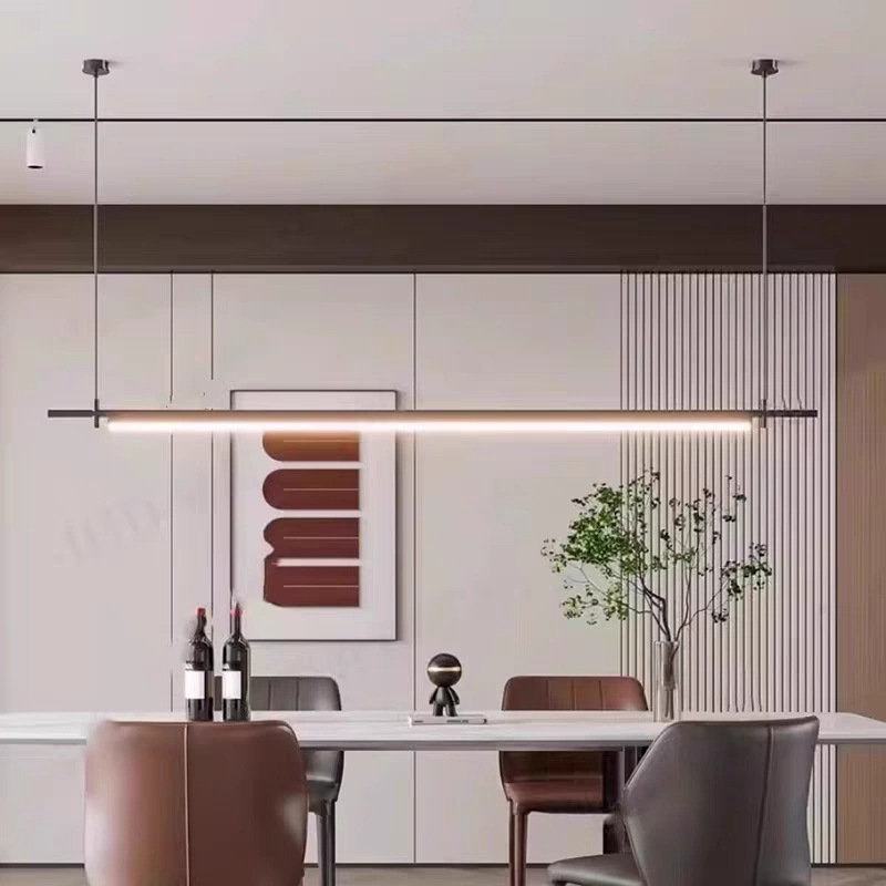 Crni minimalistički linearni luster za restoran, talijanski inspiriran modernim dizajnom, pogodna za studij, blagovaonu, otok i bar