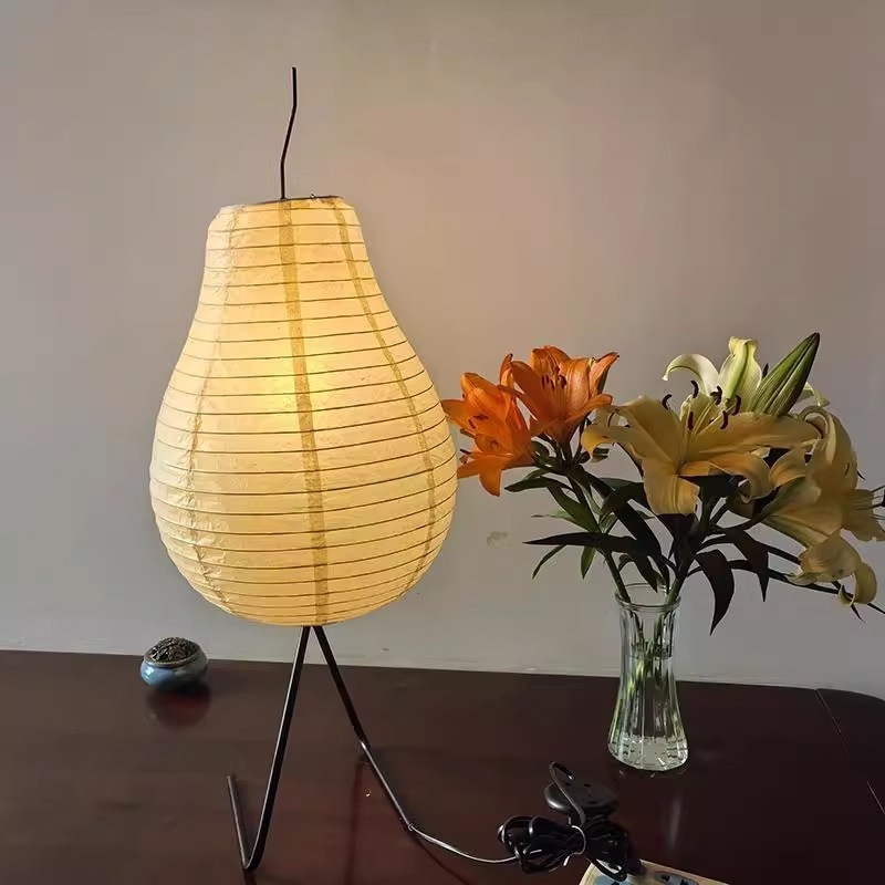 Vintage stojeća lampa s oblikom kruške, lampa od rižinog papira Isamu Noguchi, stil Wabi-Sabi, noćna lampica za spavaću sobu