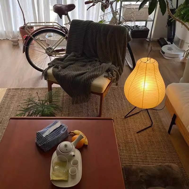 Vintage stojeća lampa s oblikom kruške, lampa od rižinog papira Isamu Noguchi, stil Wabi-Sabi, noćna lampica za spavaću sobu