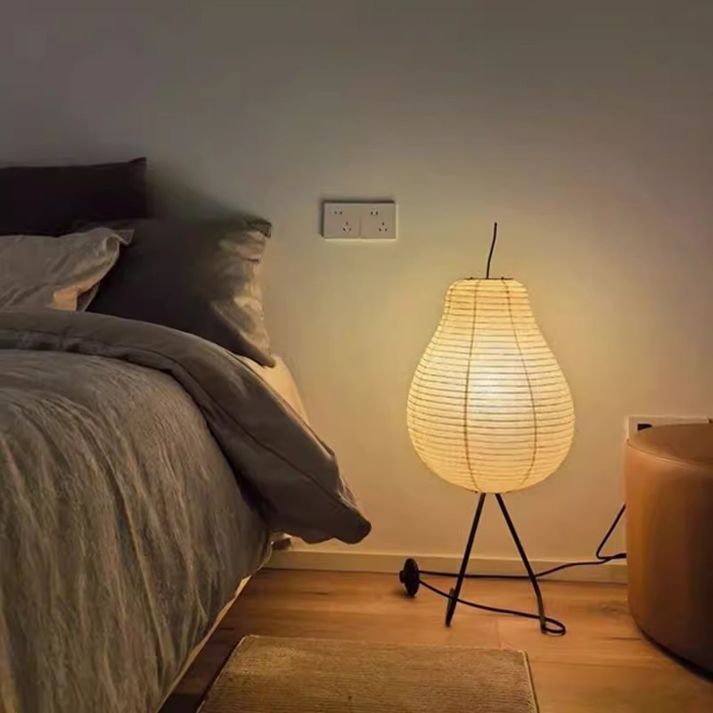 Vintage stojeća lampa s oblikom kruške, lampa od rižinog papira Isamu Noguchi, stil Wabi-Sabi, noćna lampica za spavaću sobu