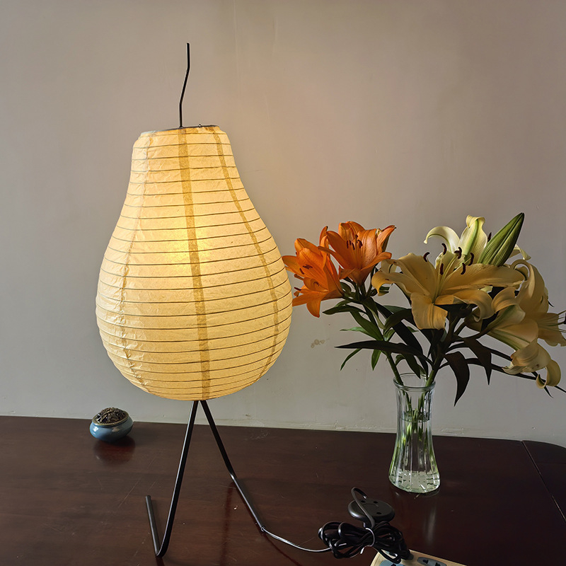 Vintage stojeća lampa s oblikom kruške, lampa od rižinog papira Isamu Noguchi, stil Wabi-Sabi, noćna lampica za spavaću sobu