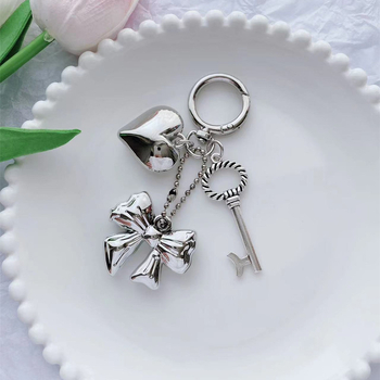 Korejskog stila aluminijski privezak za ključeve s privjeskom srca i mašnicom, za ključeve i torbe