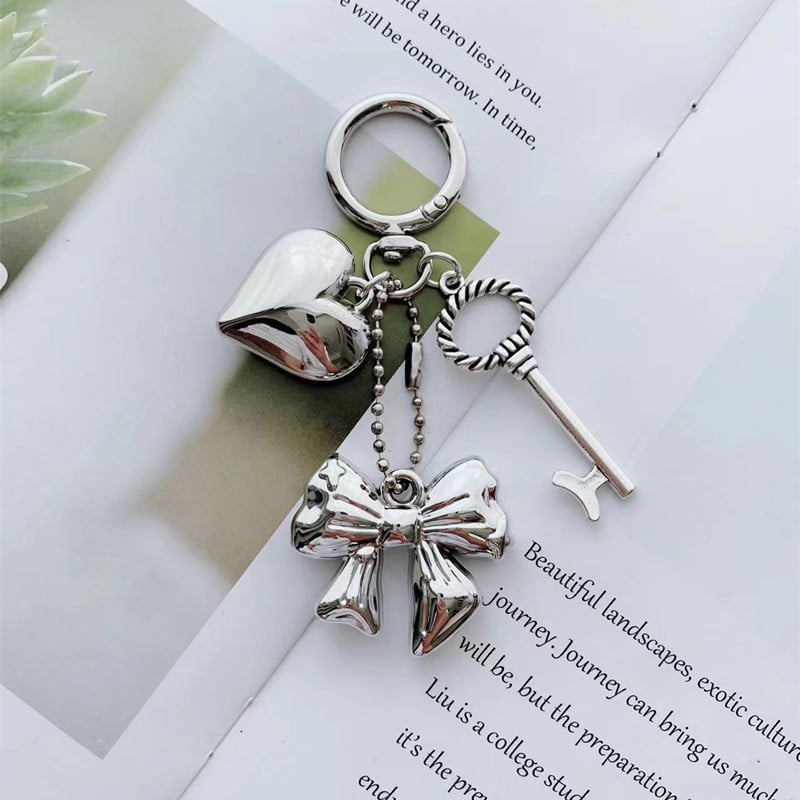 Korejskog stila aluminijski privezak za ključeve s privjeskom srca i mašnicom, za ključeve i torbe