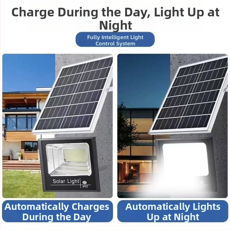 Solarni reflektor za kućni dvorište, vanjsko LED rasvjetno svjetlo visoke snage, IP67 vodootporno, višenamjensko, s daljinskim upravljačem