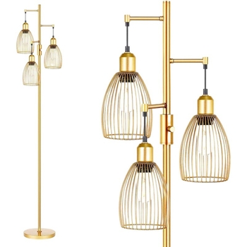 Stojeća LED lampa s tri izvora svjetla, neprekidno podešavanje jačine, industrijski retro američki country stil, pogodna za dnevni boravak i spavaću sobu