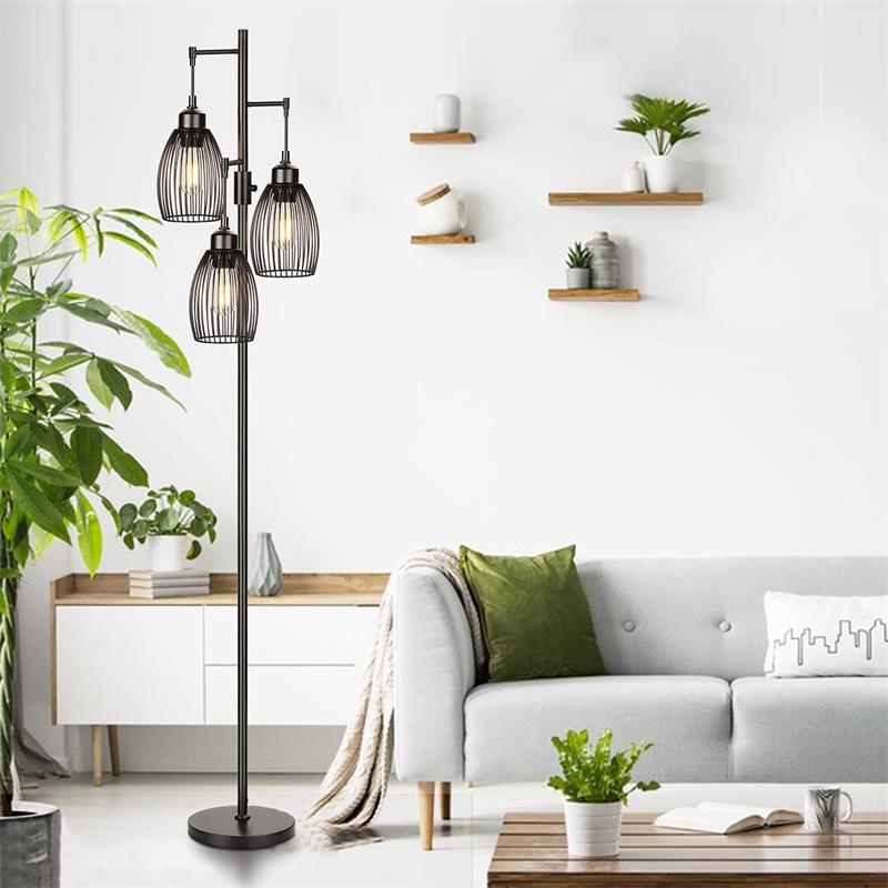Stojeća LED lampa s tri izvora svjetla, neprekidno podešavanje jačine, industrijski retro američki country stil, pogodna za dnevni boravak i spavaću sobu