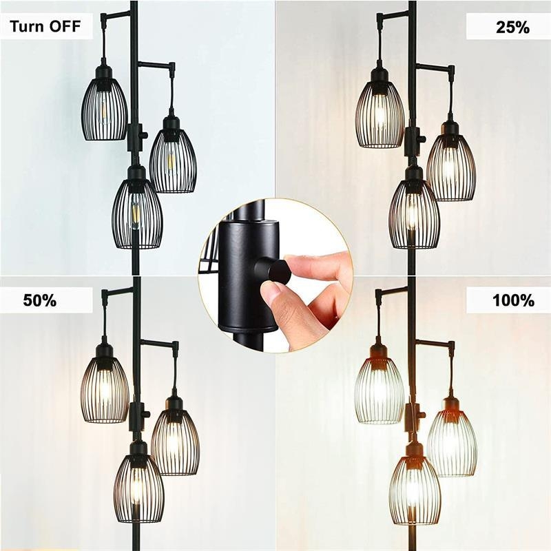 Stojeća LED lampa s tri izvora svjetla, neprekidno podešavanje jačine, industrijski retro američki country stil, pogodna za dnevni boravak i spavaću sobu