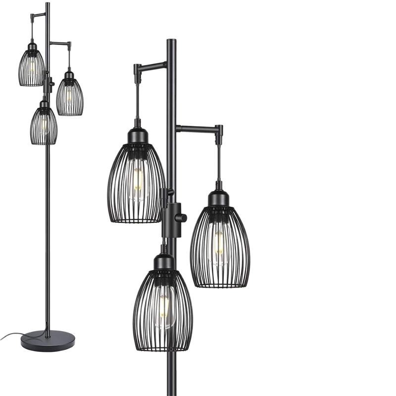 Stojeća LED lampa s tri izvora svjetla, neprekidno podešavanje jačine, industrijski retro američki country stil, pogodna za dnevni boravak i spavaću sobu