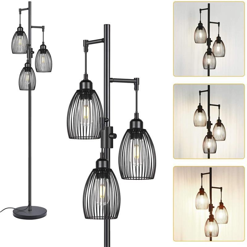 Stojeća LED lampa s tri izvora svjetla, neprekidno podešavanje jačine, industrijski retro američki country stil, pogodna za dnevni boravak i spavaću sobu