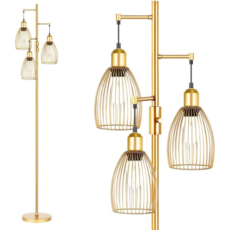 Stojeća LED lampa s tri izvora svjetla, neprekidno podešavanje jačine, industrijski retro američki country stil, pogodna za dnevni boravak i spavaću sobu