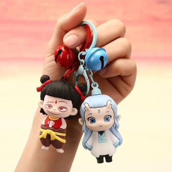 Nezha silikonski PVC privjesak za ključeve, anime lik, ukras za torbu