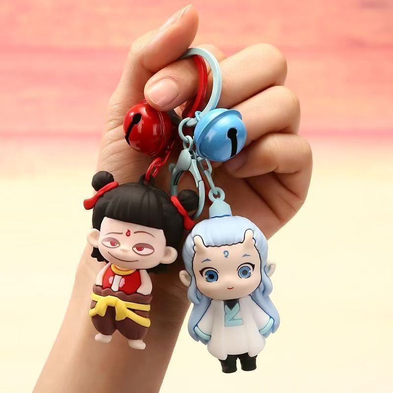 Nezha silikonski PVC privjesak za ključeve, anime lik, ukras za torbu